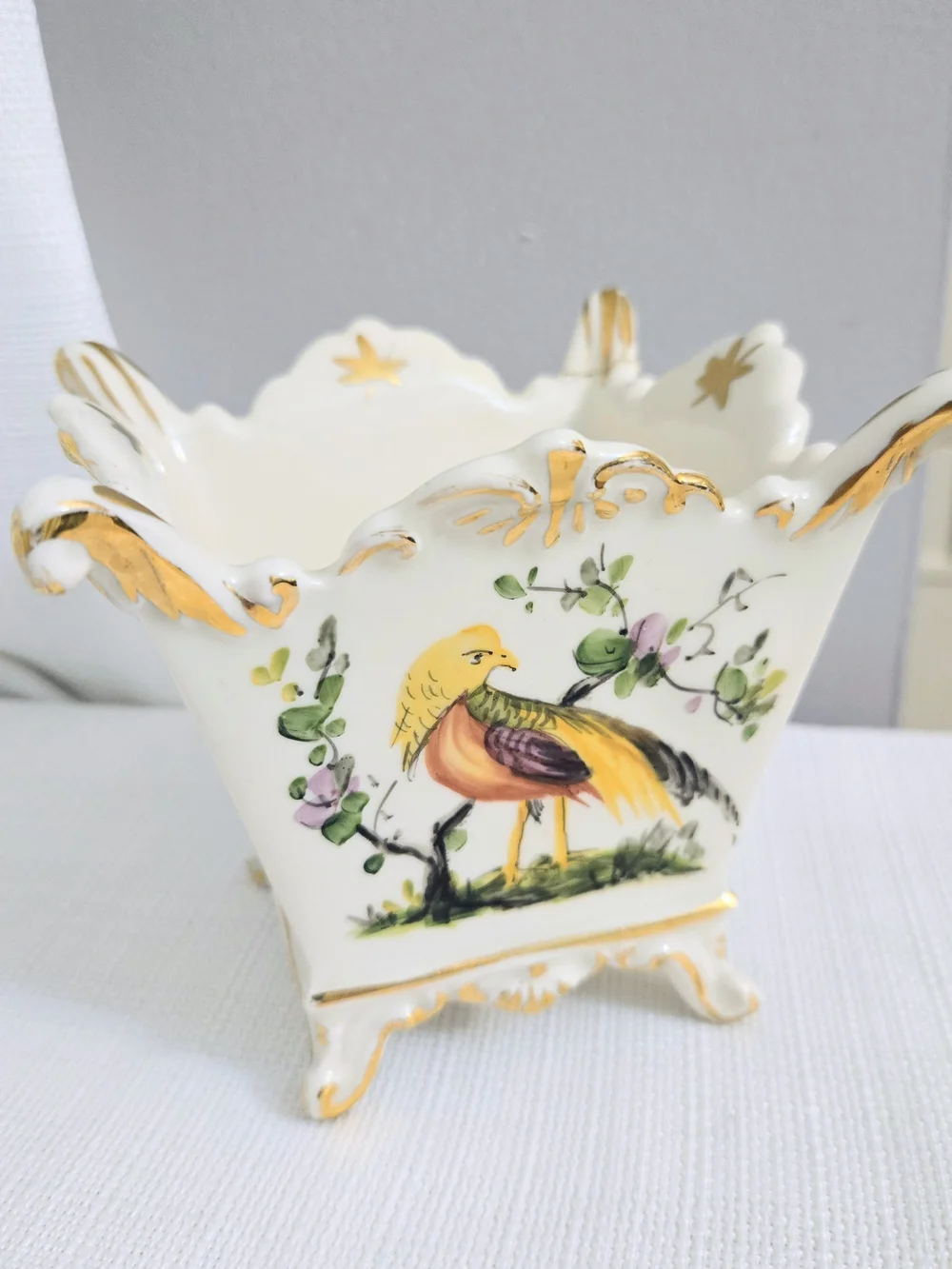 Herend Footed Planter Bird Butterfly Dragonfly 4